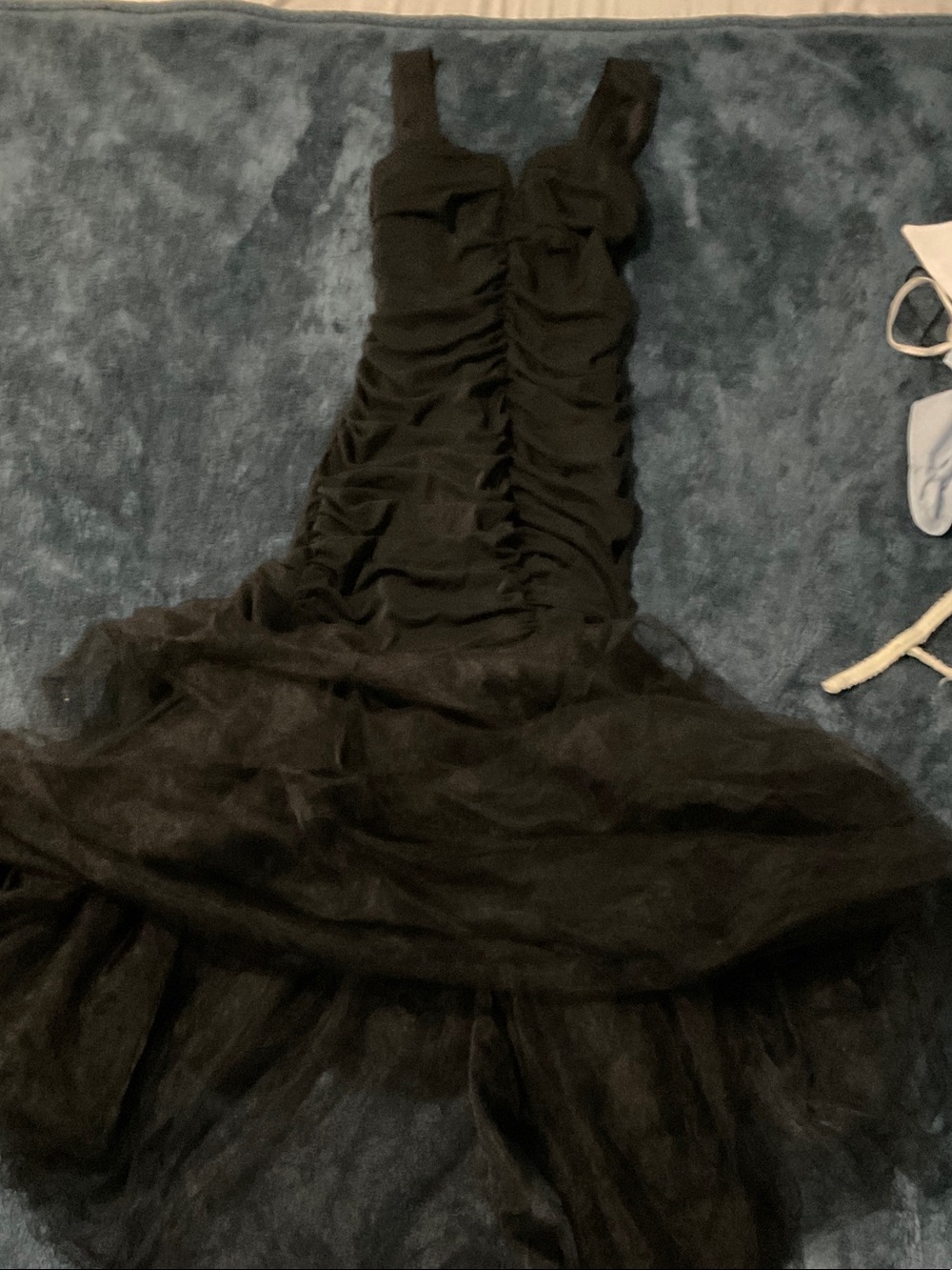 Black Ruched Tulle Evening Dress
